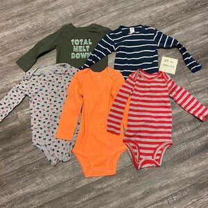 Carter's Orange and Striped Long Sleeve Bodysuits